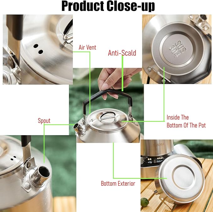 1.5L Stainless Steel Camping Kettle - Portable Durable Open Fire Kettle for Camping, Bushcraft, and Emergency Use - Fast Boiling, Heat Retention, Campfire Safe (1.5L)