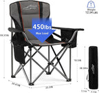 FAIR WIND Oversized Fully Padded Camping Chair with Lumbar Support, Heavy Duty Quad Fold Chair with Cooler Bag, Support 450 LBS, Black