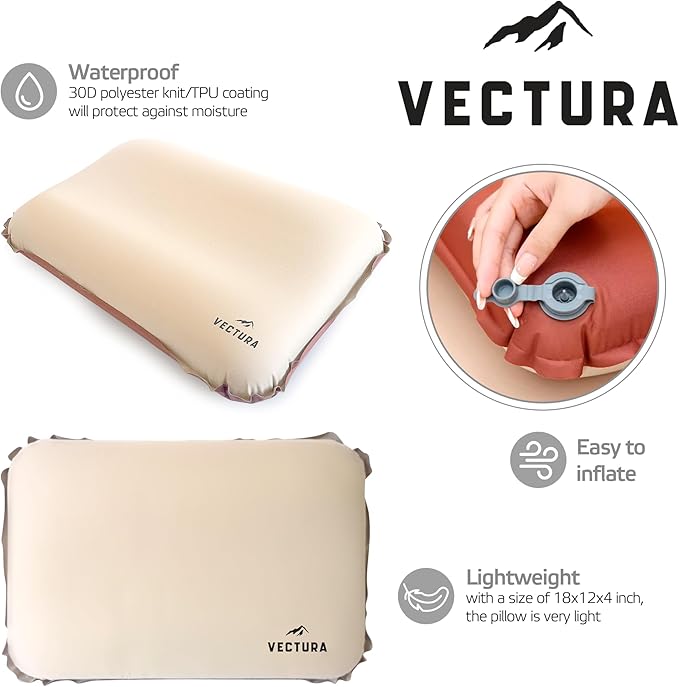 Self-Inflating Camping Pillow – Lightweight & Compact Backpacking Pillow for Hiking, Travel & Outdoor Use – Comfortable Inflatable Pillow for Sleeping – Size 46 x 30 cm