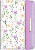 Passport Holder Cover, RFID Travel Wallet Credit Card Holder Green Cute Floral Passport Book Holders for Women with Elastic Band and Golden Metal Decoration, White Daisy