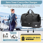 Large Travel Duffle Bag,Carry on Overnight Bag with Shoes Compartment,Weekender Bags for Women for Travel Business Trips Sport Hospital,3 Pcs Set,Black