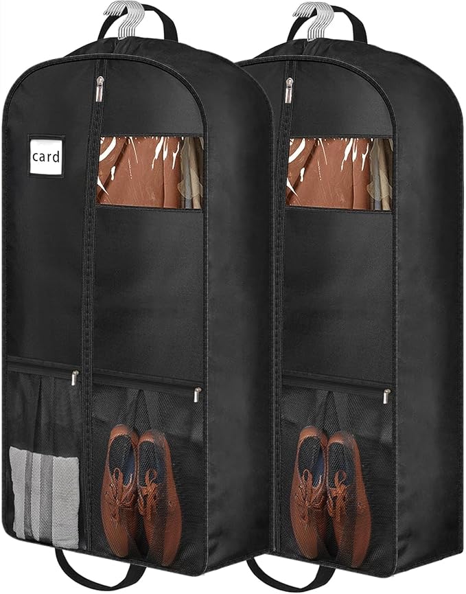 43" Heavy Duty Garment Bags for Travel 6.5" Gusseted Suit Bags for Closet Storage 2 Handles Hanging Clothes Bag with Pocket Mens Suit Cover for Shirts, Coats, Dresses, Suit Holder, 2 Pack