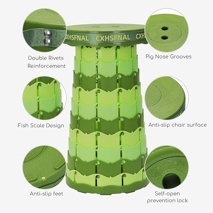 Upgraded Portable Foldable Stool,Folding Camp Stool,Lightweight Sturdy 400lbs Load Capacity Collapsible seat Height Adjustable for Fishing Hiking Picnic Hunting Party BBQ Indoor (Gradient Green)
