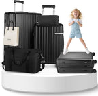 Hoteel 5 Piece Luggage Set (4-YEAR WARRANTY) ABS+PC Hardshell Carry on Suitcase with Spinner Wheels & TSA Lock for Men and Women, Rolling Suit Case for Plane, Travel, Business, Black (20/24/28/DB/TB)