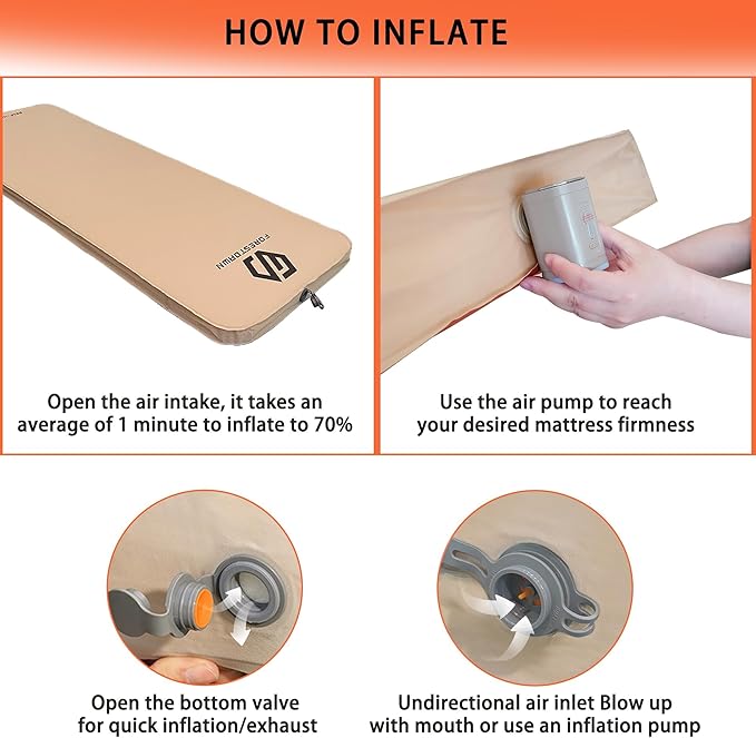 Self Inflating Sleeping Pad, 4" Extra Thick Memory Foam Camping Pad, 60S Fast Air Self-Inflating Camping Mattress Pads, 4 Season Sleeping Mat for Camping Rooftop Tent Car Truck Van