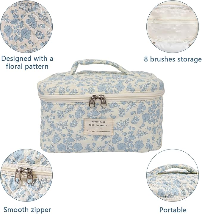 Gosect Large Makeup Bag, Cute Cosmetic Bag for Women Girls, Floral Coquette Aesthetic Toiletry Bag, Travel Make Up Organizer Bag(Small Pink Floral