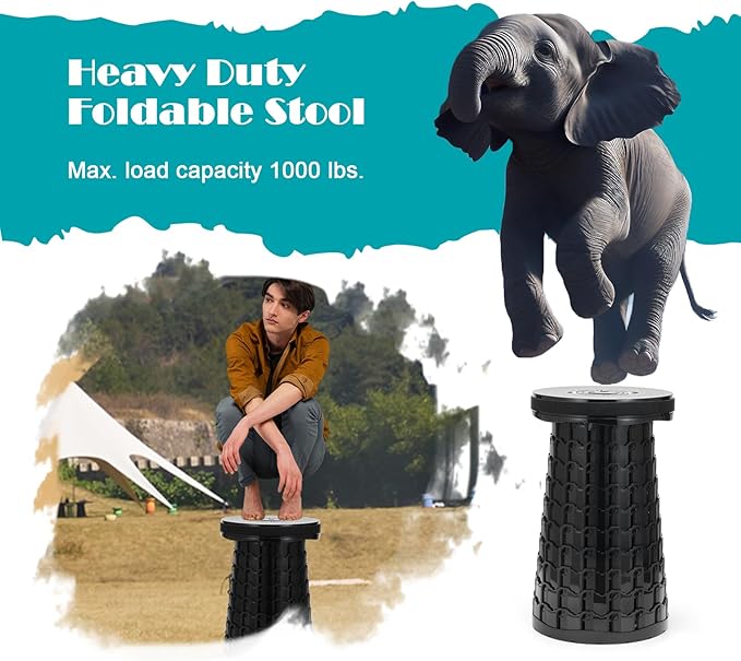 19.7” Heavy Duty Collapsible Stool with Cushion - Portable, Foldable Camping Stool for Adults, Max Capacity 1000lbs