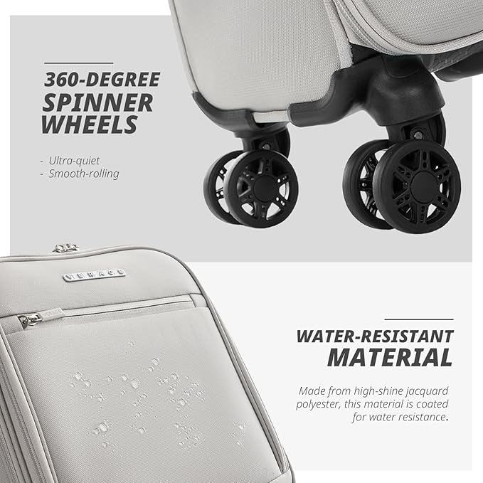 Verage Underseat Carry On Luggage with Wheels & USB Port,14 inch Cloud Gray Wheeled Spinner Carry-on Luggages Bags for Airlines, Lightweight Overnight Suitcase for Men Women