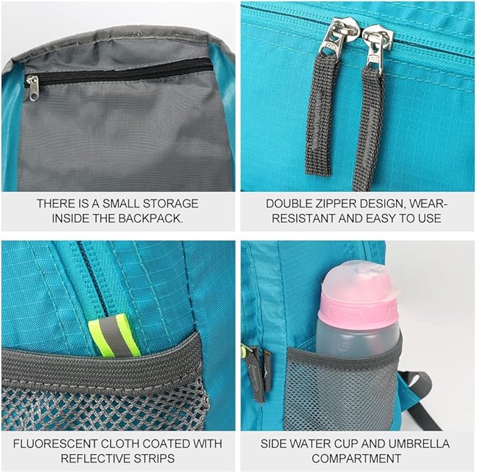 INOXTO 20L Lightweight Hiking Backpack Small Foldable Hiking Daypack for Outdoor Hiking Travel Camping (Blue)