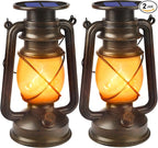 Solar Lanterns Outdoor Waterproof,2 Pack Bronze Vintage Lanterns with Dancing Flame Led Hanging Lights Decor,Lamps for Porch Garden Yard Pathway Camping