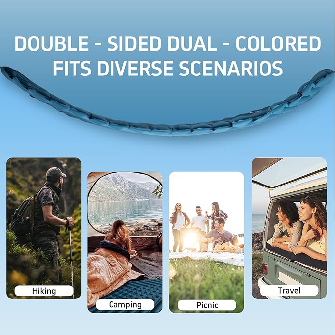 Ultralight Backpacking Sleeping Pad for Camping, with Inflatable Neck Camping Pillow, Lightweight Inflatable Sleeping Pad for Adults, Portable for Hiking, Car Travel - Durable & Comfortable