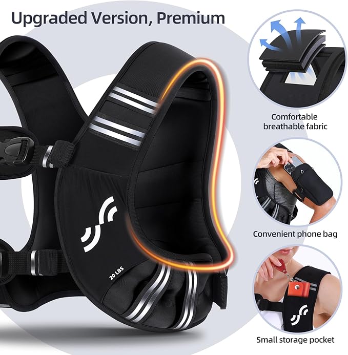 Sportneer Weighted Vest for Women Men: 8lbs/12lbs/15lbs/20lbs/25lbs Weight Vest with Detachable Phone Pouch Rucking Vest for Women Walking Strength Training Muscle Building Weight Loss