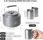 Bulin 2.2L Camping Kettle with 2&4 Stainless Steel Cups for Outdoor Camping Cookware Hiking Backpacking Kitchen Campfire and Picnic, Carrying Bag