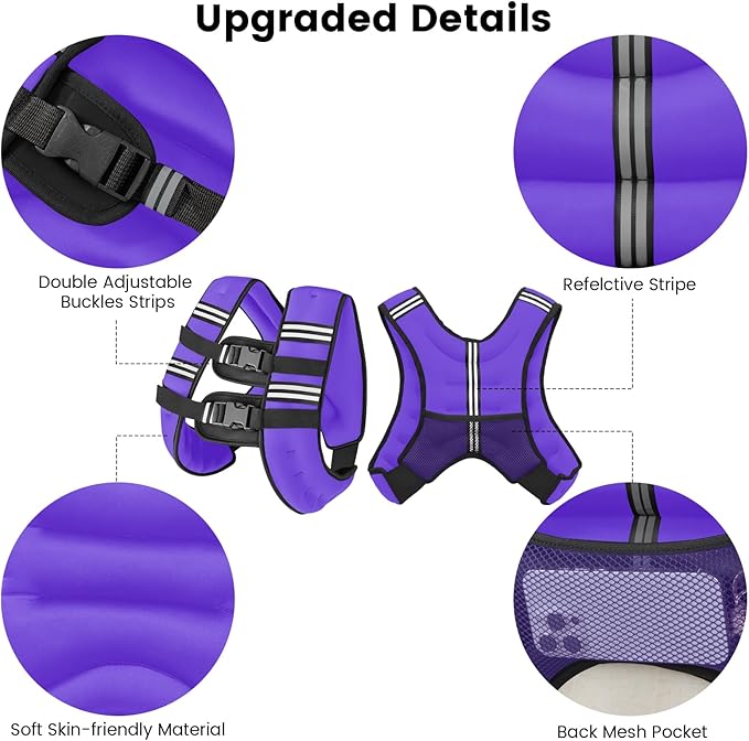 Weighted Vest for Woman Men,6lb/8lb/12lb/16lb/20Lb/25lb Weight Vest with Reflective Stripe Adjustable Buckle Strap Back Pocket Workout Strength Training Walking Jogging Running