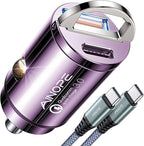 AINOPE 90W Super Fast Car Charger, Invisible USB C 45W Car Charger Fast Charging Type C, [Mini&Metal] Cigarette Lighter USB Adapter Fits Samsung Galaxy S25 Ultra S24 iPhone 16 15 Pro Max Piexl, Purple