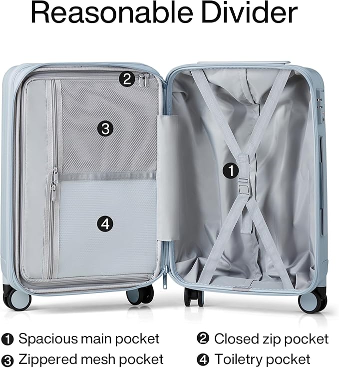 Hanke 24 Inch Expandable Checked Luggage Lightweight PC Hard Shell Luggage Suitcases with Wheels Travel Luggage Rolling Large Suitcase Travel Luggage Bag for Go to University.(Gray)