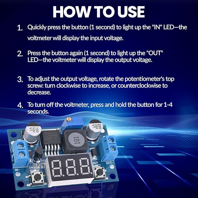 LM2596 Adjustable DC-DC Step-Down Buck Converter Module with LED Voltmeter Display, Voltage Regulator 4.0-40V Input to 1.25-37V Output Power Supply Module (Pack of 10)
