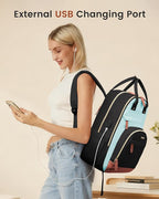 LOVEVOOK Laptop Backpack Women with USB Port Design,15.6 inch Waterproof Work Travel Backpack Computer Laptop Bag,Cute College Nurse Teacher Backpack Purse,Gifts for Women & Men,Black-Light Blue