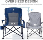 EVER ADVANCED Oversized Folding Camping Chair, for Adults Heavy Duty Lawn Chair with Side Pockets, Portable Collapsible Quad Chair for Outside, Support Up to 500lbs, Blue