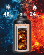 64oz Insulated Water Bottle,Half Gallon Water Flask Stainless Steel Vacuum, Cold for 48 Hrs,BPA-Free & Leakproof -with Paracord Handle,Strap,Straw Spout Lids,Large Jug for Gym Sports,Black