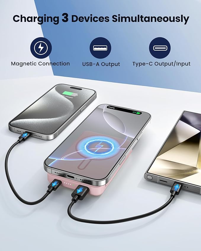 for Magsafe Battery Pack 12000mAh Magnetic Power Bank Portable Charger 20W USB C Fast Charging Wireless Charger for iPhone 17/16/15/14/13/12