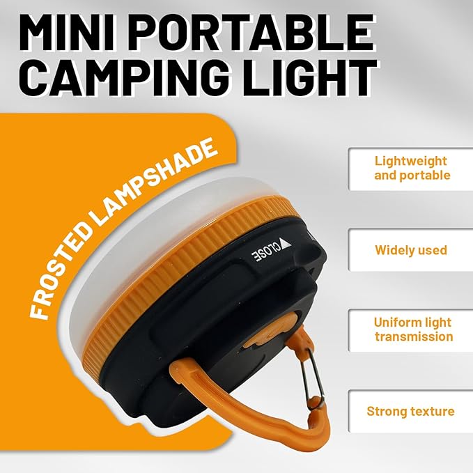 Portable LED Camping Lantern, Collapsible with Carabiner Hook in Eye-Catching Black and Orange – Your Go-to Gear for Nighttime Fun! Adventure Ready！