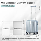 Hanke 14 Inch Underseat Carry On Luggage with Wheels Hard Shell Suitcases Carry On Bag Lightweight Small Mini Suitcase Travel Luggage for Travel（Gray）