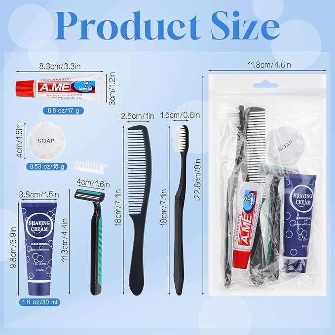 Disposable Toiletry Kits, 6 In 1 Bulk Travel Size Hygiene Care Packages,Essential Men Women Individually Wrapped Personal Toiletries Set for Hotel, Charity/Guests/Shelter/Homeless (20 Pack)