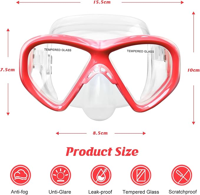 Kids Swim Goggles Snorkel Diving Mask for Boys Girls Ages 5-15, Two-Color Anti-Fog Swimming Goggles with Nose Cover