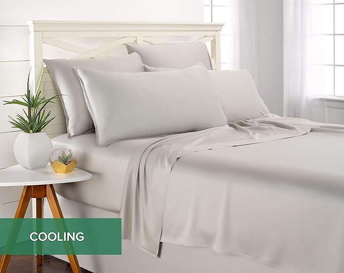 Full Sheets by Pure Bamboo, Genuine 100% Organic Viscose Derived from Bamboo Bed Sheet Set, Luxuriously Soft & Cooling, Double Stitching, Lifetime Quality Promise (Full, Silver Pearl)
