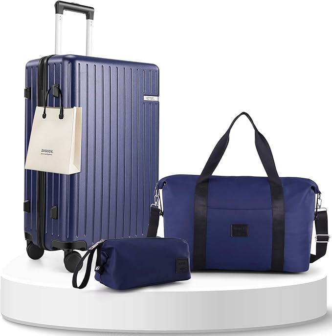 HOTEEL Spinner Luggage Sets 3 Piece Carry on Luggage with TSA Lock for Men and Women (4-YEAR WARRANTY), ABS+PC Hard Shell Rolling Carry-on Suit Case for Plane, Travel, Business, Dark Blue (20in/DB/TB)