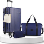 HOTEEL Spinner Luggage Sets 3 Piece Carry on Luggage with TSA Lock for Men and Women (4-YEAR WARRANTY), ABS+PC Hard Shell Rolling Carry-on Suit Case for Plane, Travel, Business, Dark Blue (20in/DB/TB)