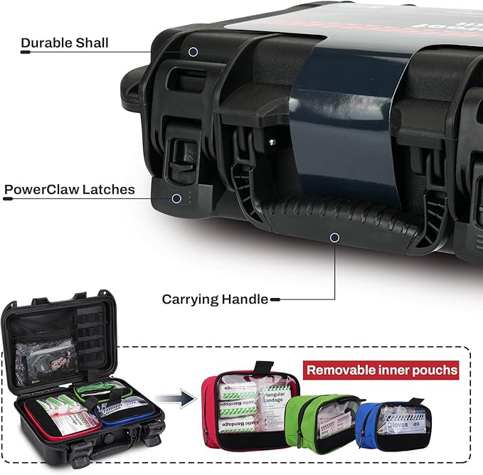 RHINO RESCUE Waterproof Marine First Aid Kit for Boat Durable First Aid Box for Crews with Emergency Medical Supplies for Travel & Fishing (Black)