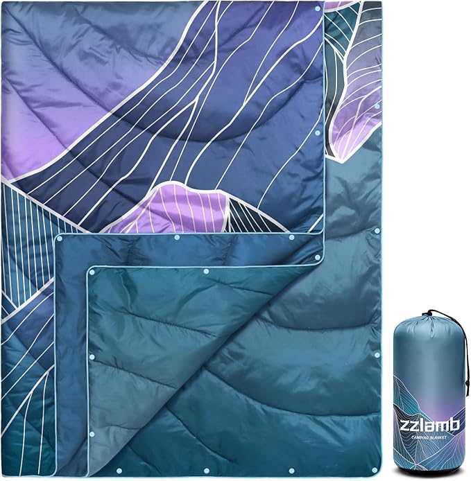 zzlamb Camping Blanket, Outdoor Lightweight Travel Blanket Puffy Portable Down Alternative, Windproof Warm Cloak with Snaps, Cozy Quilt Backpacking Picnic RV Plane Car Hammock Beach Climbing