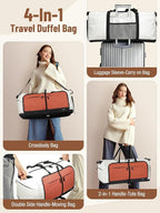 Lekesky Foldable Travel Duffle Bag for Women, Large Duffel Bag with Separate Shoes Compartments & Straps, Carry On Weekend Bag for Women, Hospital, Overnight (Cinnamon & Camel, 80L)