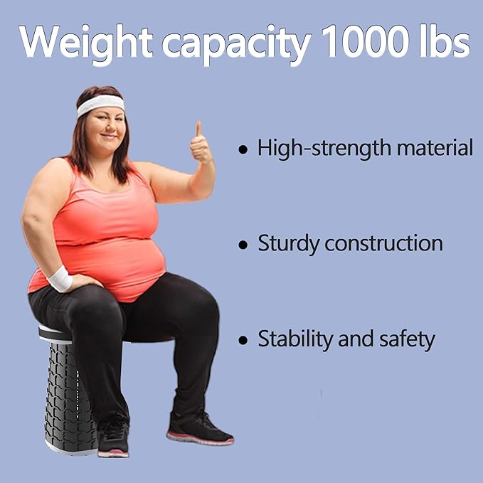 ALEVMOOM 2025 Upgraded XXL Collapsible Stool with Cushion 19.7",1000lbs Max Weight,Wider & Taller Seat, Heavy Duty Portable Retractable Folding Chair or Travel Foot for Camping & Outdoors(Grey)