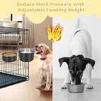 Large Dog Crate Water Bowl No Spill 2 Pack, Stainless Steel Dog Bowls for Food and Water, Pet Kennel Hanging Dogs Food Bowls for Medium/Large Dogs and Cats (7.1"x3.7" & 7.1"*2.6", Black)