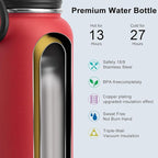 koodee Insulated Water Bottle, 32oz Stainless Steel Double Wall Vacuum Wide Mouth Sport Bottle with Leakproof Spout Lid (Canyon Red)