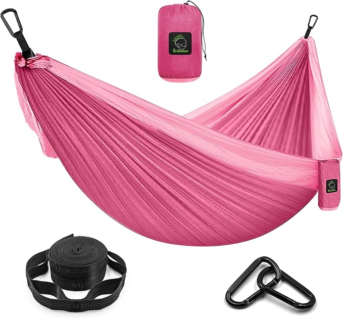 Grassman Camping Hammock Double & Single Portable Hammock with Tree Straps, Lightweight Nylon Parachute Hammocks Camping Accessories Gear for Indoor Outdoor Backpacking, Travel, Hiking, Beach