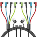 Travel Essentials 90 Degree Charging Cable, 4 in 2 USB A/USB C Multi Charging Cable, Right Angle Universal Phone Charger with IP/Type C/Type C/Micro Port, Compatible with Most Cell Phones and More