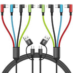 Travel Essentials 90 Degree Charging Cable, 4 in 2 USB A/USB C Multi Charging Cable, Right Angle Universal Phone Charger with IP/Type C/Type C/Micro Port, Compatible with Most Cell Phones and More