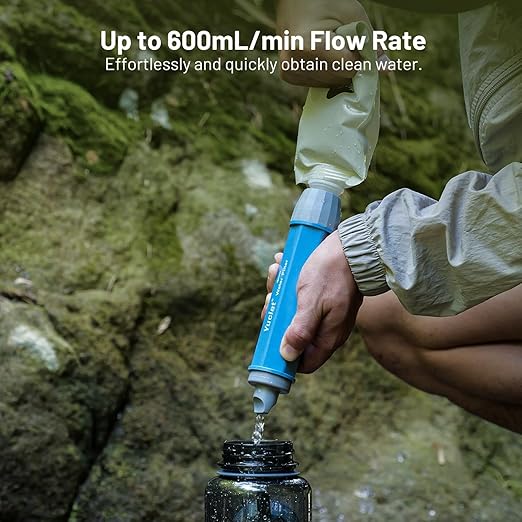 Yuclet Squeeze Water Filtration System with Four 34-Oz Squeezable Pouches and 0.1 Micron Filter Straw, Portable Water Purifier Survival for Backpacking, Camping, Hiking and Emergency Preparedness