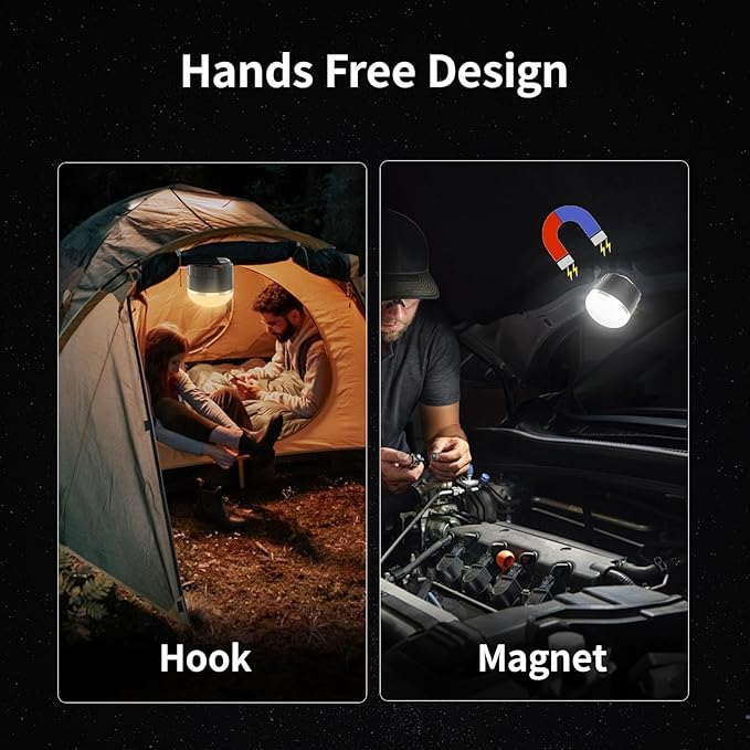 Rechargeable LED Camping Lantern 1000LM, TOHETO Portable Hanging Tent Light with 3 Colors Changing, Magnetic Base, Waterproof Emergency Hanging Light for Hurricane, Power Outages, Home, Hiking -Black