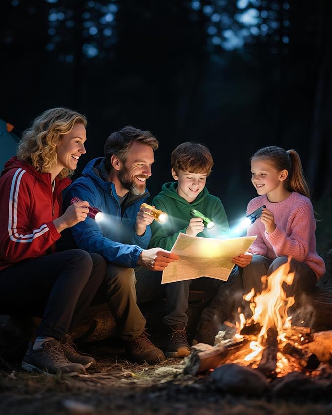 EverBrite 4-Pack Mini LED Aluminum Flashlight Party Favors Colors Assorted for Hurricane Supplies with Handle Glow in Dark