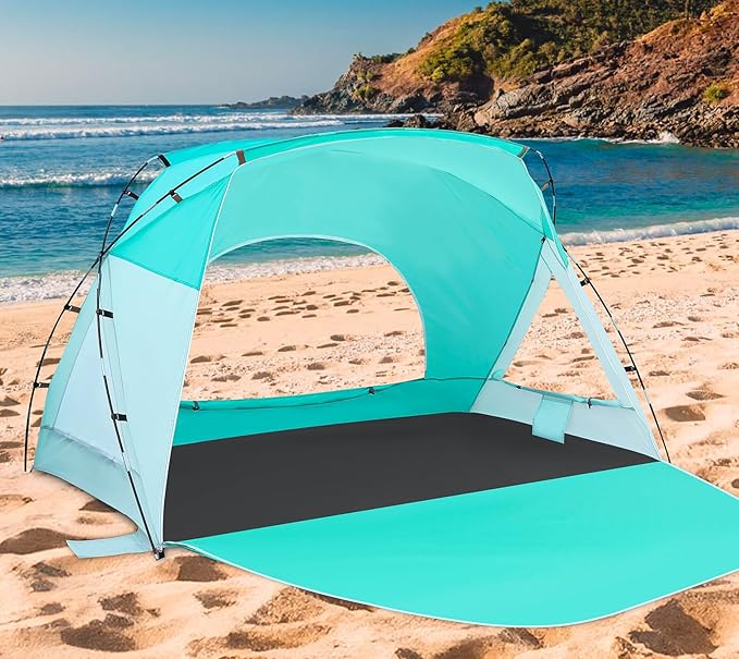 Beach Tent, Portable Sun Shelter for 2/3/4/6-8 Person with UPF 50+ UV Protection, Easy Setup Waterproof Beach Shade Canopy Cabana for Family Outdoor and Picnics, Fishing with Carrying Bag