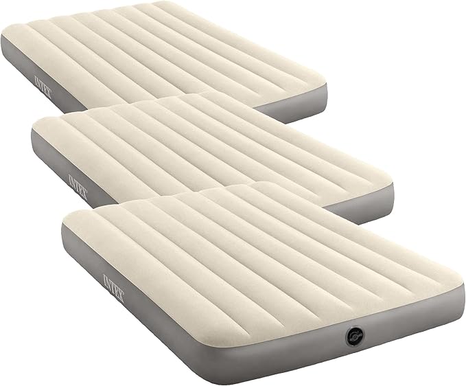 Intex Dura-Beam Air Mattress, 64102E, Single-High | Fiber-Tech | Full Size | 10in Height | 600lb Capacity | Pack of 3