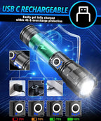 Flashlights High Lumens Rechargeable USB C Flash Light, Super Bright LED Flashlight, Long Beam, IPX5 Waterproof Tactical Flashlight Powerful for Emergency, Camping