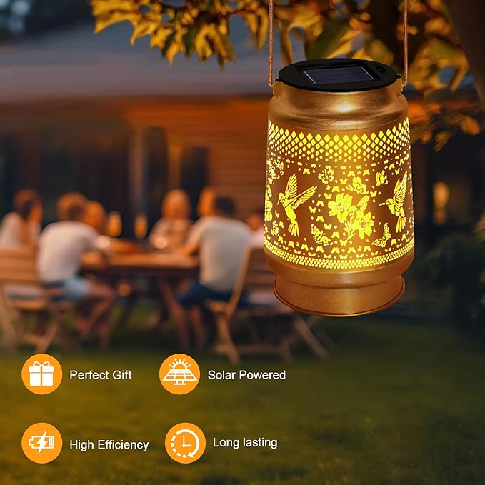 Hummingbird Solar Lantern Outdoor Waterproof, Mothers Day Gifts Hanging Garden Lights with Metal Design - Patio Decor, Christmas Gifts for Women Mom Grandma