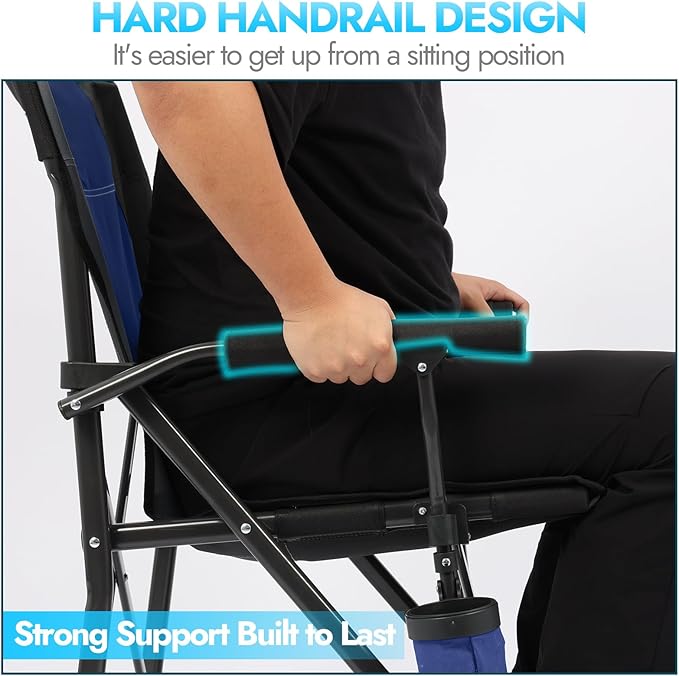 2 Pack Oversized Folding Camping Chair for Adults, Supports 450 LBS Camping Chairs, Heavy Duty Camping Chair with Side Pockets, Foldable Outdoor Chair for Camping, Beach, Fishing, Hiking, Blue-Black