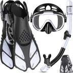 Snorkeling Gear for Adults Men Women,4 in 1 Snorkel Set with Panoramic View Diving Mask Anti-Fog Anti-Leak,Dry Top Snorkel,Fins and Travel Bag for Swimming,Snorkeling and Travel Diving